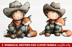 2 Whimsical Western Kids Clipart | Cute Cowboy &amp; Cowgirl PNG Product Image 1