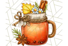 Fall Drink Clipart PNG, Cozy Autumn Cocoa and Latte Art Product Image 3