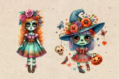 Watercolor Halloween Zombie Doll. PNG sublimation Product Image 2