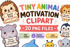 Tiny Animal Motivation Clipart Bundle | Cute Kawaii Animal Product Image 1