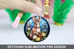 Bunny Round Keychain, Bunny Flowers Keychain Design Product Image 1