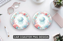 Flowers Jellyfish Car Coaster Sublimation|Animal Coaster PNG Product Image 1