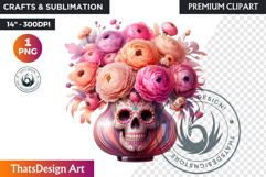 Pastel Floral Day of the Dead Clipart PNG,sugar skull design Product Image 1