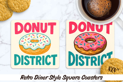 Retro Diner Style square coasters. Sublimation PNG. Product Image 1
