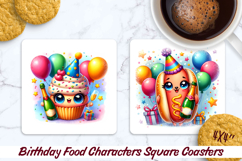 Birthday Food Square Coaster PNG 4x4, Sublimation Design. Product Image 1