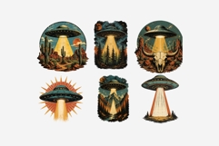 Retro UFO T-Shirt Graphics Bundle | Alien Spaceship PNG Product Image 10