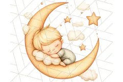 Sleeping Baby on Moon PNG, Cute Night Sky Baby Clipart Png Product Image 3