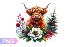 Christmas Floral Cow Sublimation - Clipart PNG Design Product Image 1