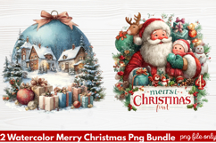 2 Watercolor Merry Christmas PNG | Festive Holiday Product Image 1