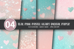 Teal Pink Pastel Heart Digital Paper Product Image 1
