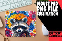 Sublimation Mouse Pad: Bright Raccoon with Flowers PNG Product Image 1