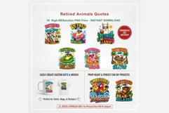 Retired Animals Quotes PNG Bundle | Funny Retirement Animal Product Image 10