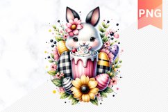 Easter Bunny And Milkshake Flowers Sublimation - Clipart PNG Product Image 1