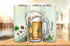 Irish Beer Mug with Clover Tumbler Wrap PNG Sublimation Desi Product Image 1