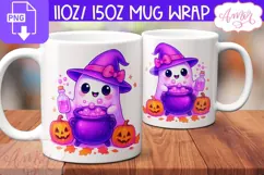 Halloween Season mug wrap PNG, Cute ghost mug PNG Product Image 2