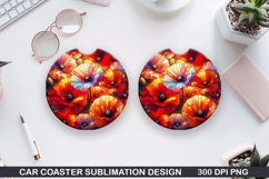 Flower Car Coaster Sublimation| Summer Coaster PNG Design Product Image 1