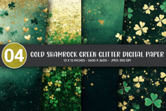 Gold Shamrock Green Glitter Digital Paper Product Image 1