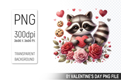 Valentine&#039;s Cute Raccoon Clipart PNG, Digital Download File Product Image 1