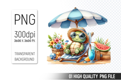 Summer Animals Clipart PNG Bundle, Watercolor Animals PNG Product Image 7