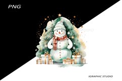 Green Snowman Clipart, Gold and Emerald Chistmas Clipart Product Image 1