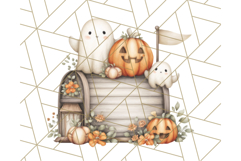Watercolor Halloween Cottage Clipart, Ghosts &amp; Pumpkins Png Product Image 3