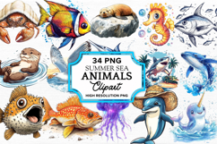 Summer Sea Animals Clipart Bundle PNG Product Image 1