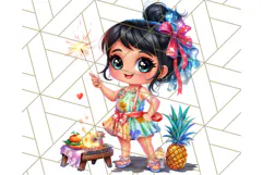 Chibi Summer Girls Clipart PNG, Bright Kawaii Summer Art Product Image 3