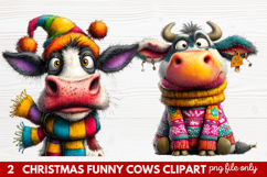 Funny Christmas Cows Clipart | Cute Holiday Farm Animal Product Image 1