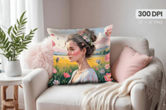 Afro Girl /Woman braided hair Pillow Design, Black Queen PNG Product Image 1