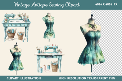Vintage Antique Sewing Clipart PNG Product Image 1