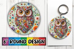 Playful Owl Design: Color Burst 3D Sublimation Round Product Image 1