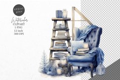 Christmas clipart, Reading nook clipart, Blue Christmas Product Image 1