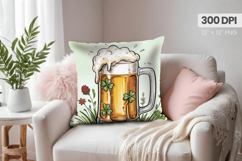 Irish Beer Mug with Clover Pillow PNG Sublimation Design Product Image 1