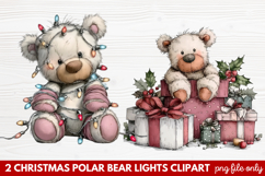 Christmas Polar Bear Lights Clipart | Cute Holiday Bear PNG Product Image 1