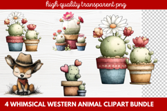 4 Whimsical Western Animal Clipart | Cute Cowboy Animals PNG Product Image 1