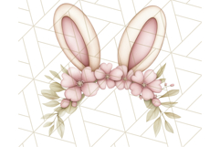 Pastel Pink Easter Bunny Egg and Flowers Clipart PNG Product Image 5