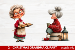 Christmas Grandma Clipart | Cute Holiday Granny PNG Illustra Product Image 1