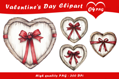 Rustic Wooden Heart with Red Ribbon Valentine Clipart PNG Product Image 1