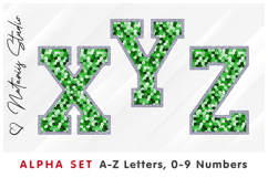 Green Sequins Alpha Set. Letters Numbers Clipart. Product Image 5