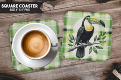 Toucan, Animal coaster, Buffalo Plaid Square Coaster PNG Product Image 1