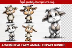 4 Whimsical Farm Animal Clipart | Cute Farm Animals PNG Set Product Image 1