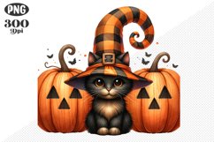 Halloween Cat And Pumpkin Sublimation - Clipart PNG Design Product Image 1