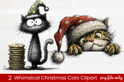 2 Whimsical Christmas Cats Clipart | Cute Festive Cat PNG Product Image 1