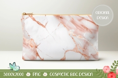 Gold Glitter Cosmetic Bag, White Marble Cosmetic Bag Print Product Image 1