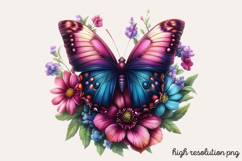 Butterfly Flowers Clipart PNG Product Image 1