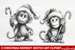 Christmas Monkey Sketch Art Clipart | Hand-Drawn Holiday Product Image 1