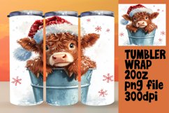 Cute Christmas Cow Tumbler Wrap - 20oz Watercolor Sublimatio Product Image 1