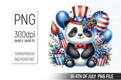 4th of July Panda Clipart, Animal illustration for crafts Product Image 1
