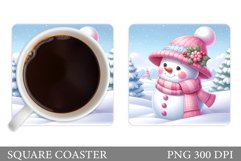 Cute Snowman Coaster Sublimation. Christmas Coaster Design Product Image 1