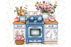 Blue Cottagecore Kitchen Clipart, Vintage Country Floral Png Product Image 3